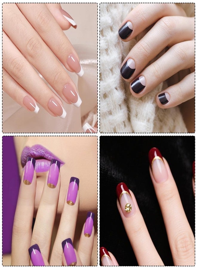 Pretwad 24 Sheets French Manicure Nail Stickers - 1152 Pcs Self-Adhesive White Tip Guides & Moon Stencils, Self Adhesive French Tip Stickers Guide, Half Moon Shaped Nail Guides Strip for Decoration DIY Tool - Image 5